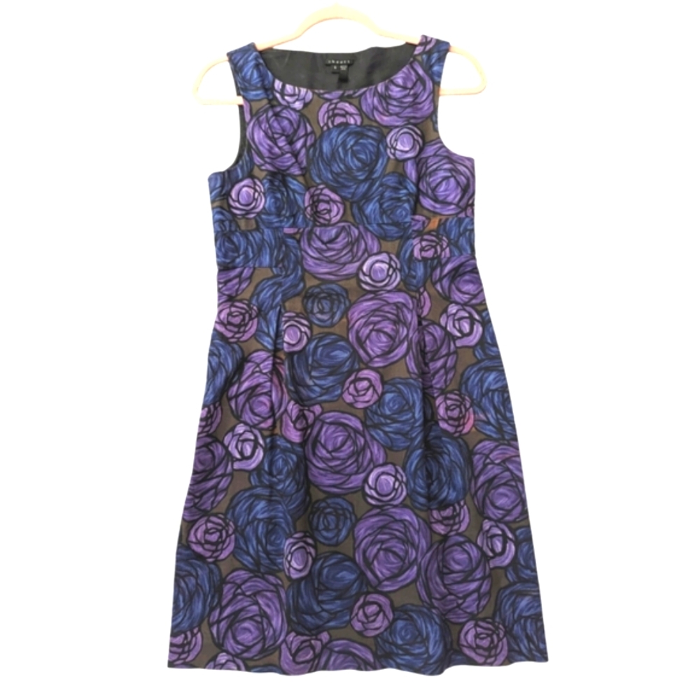 Theory Sheath Sleeveless Dress Purple Floral Women's Size 6 Tropical Hawaiian